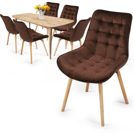 MIADOMODO Sada prošívaných jídelních židlí, hnědá, 6 ks