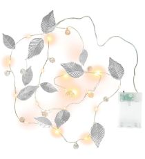 Osvětlení perly a stříbrné listy, 20 LED, teplá bílá