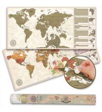Stírací mapa světa v antik vintage stylu - 100 x 45 cm