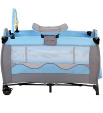 Cestovní dětská postýlka s přebalovacím pultem, modrá/šedá