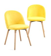 Sada jídelních židlí sametové, žluté, 2 ks