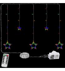 Vánoční závěs - 5 hvězd, 61 LED, barevný, ovladač