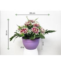 Dekorativní umělá chryzantéma v květináči, červeno-bílá, 30 cm