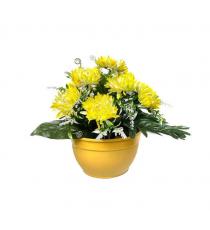 Dekorativní umělá chryzantéma v květináči, žlutá, 30 cm