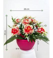 Dekorativní umělá chryzantéma v květináči, růžovo-bílá, 30 cm